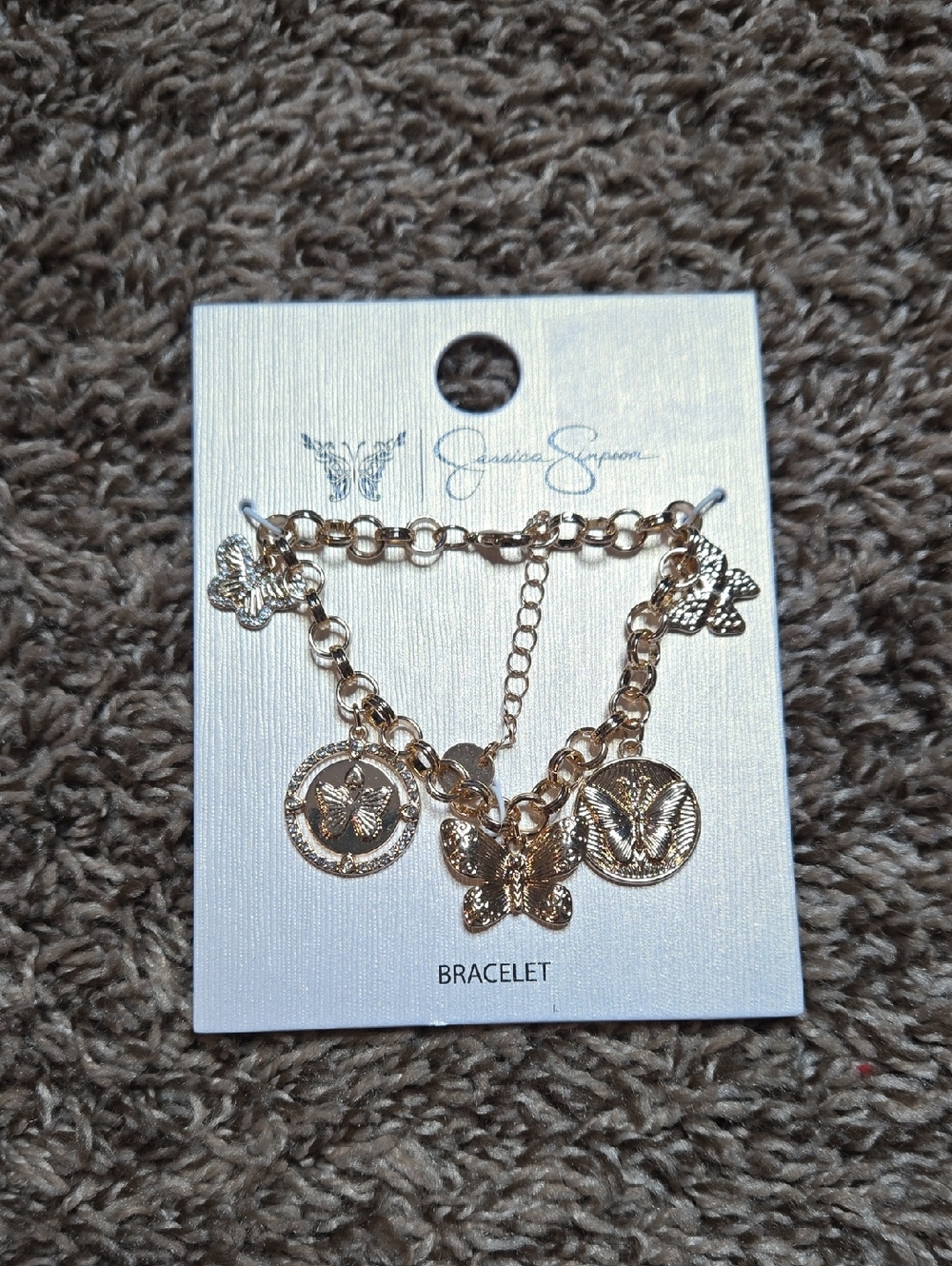 Jessica Simpson Gold Butterfly Dangle Charm Bracelet Jewelry